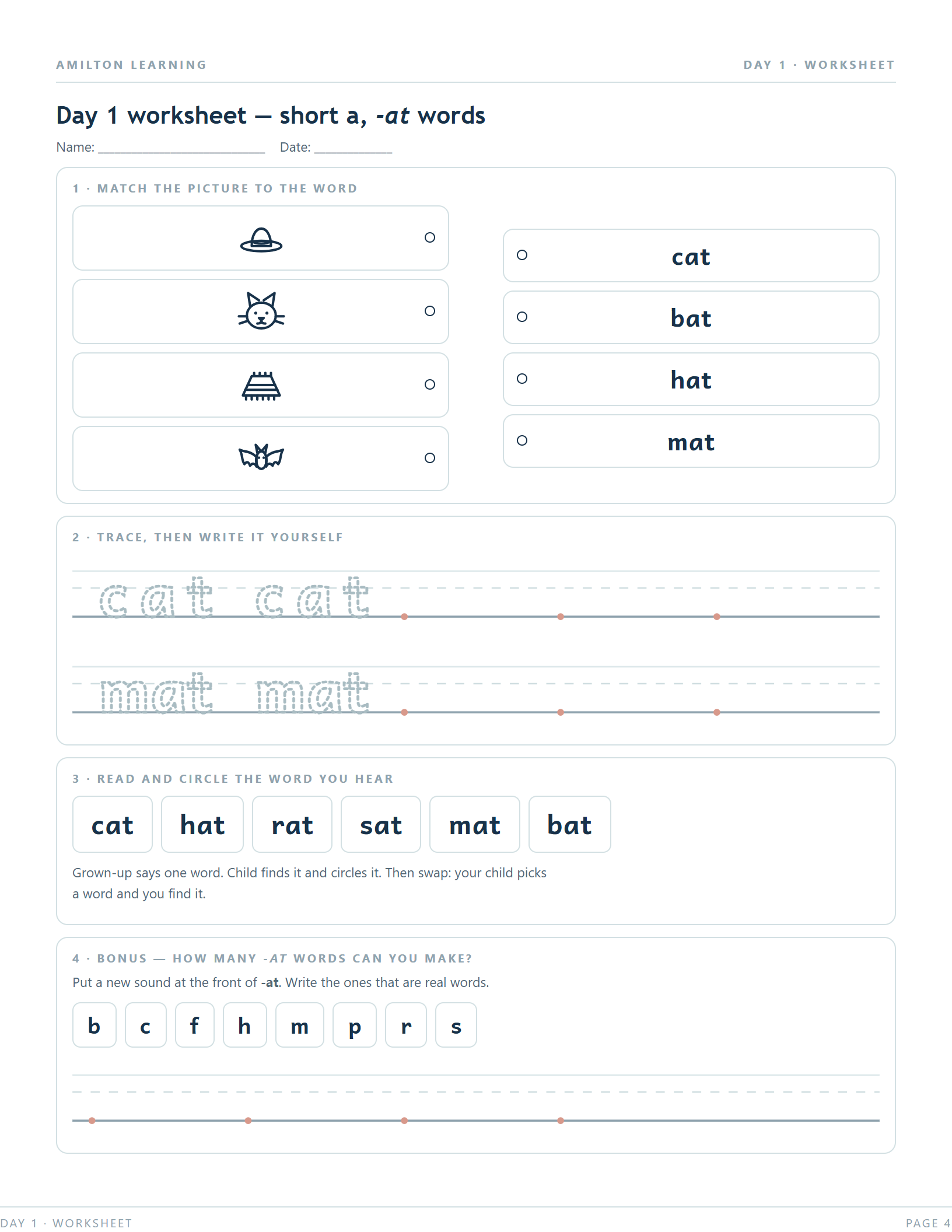 CVC word family activity page