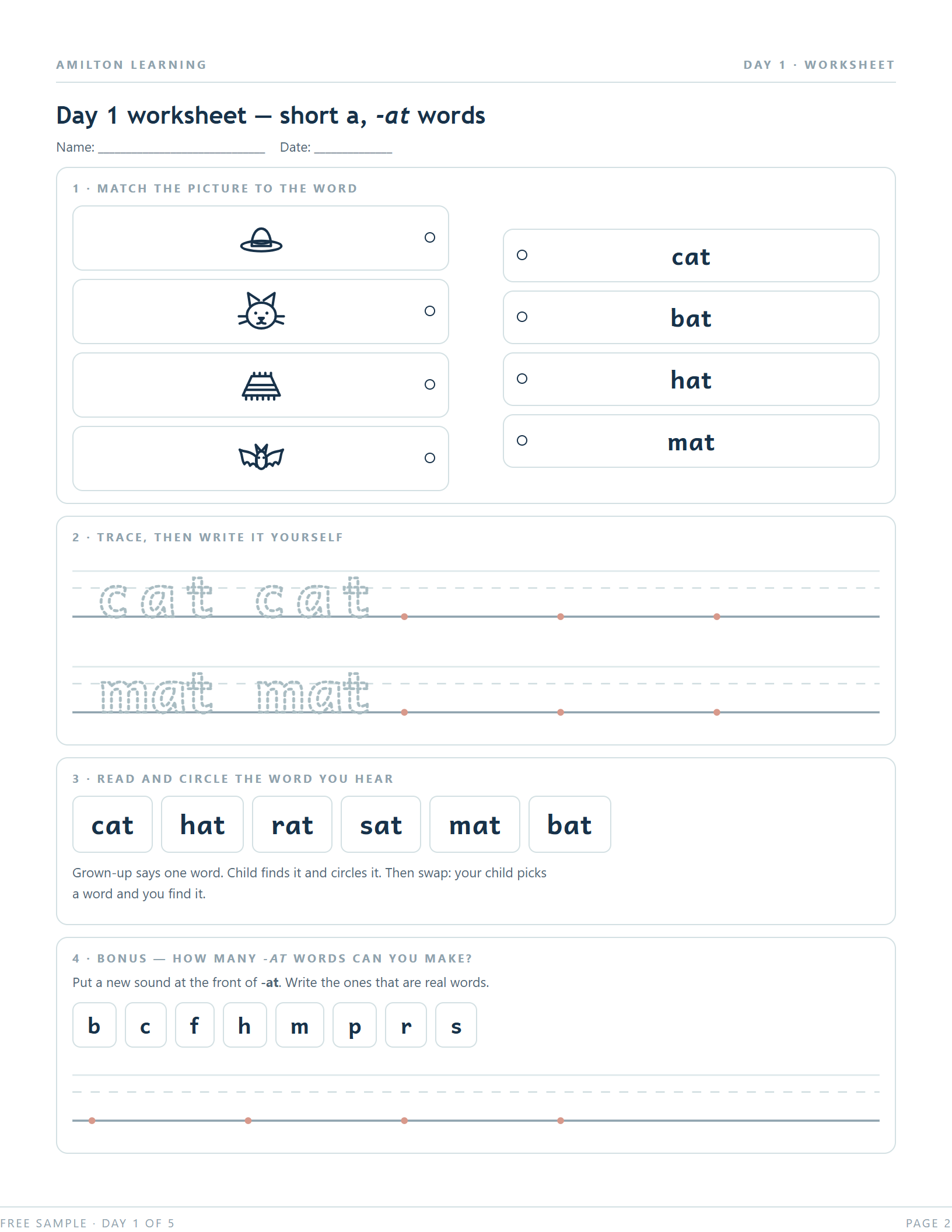 Free Day 1 CVC sample page